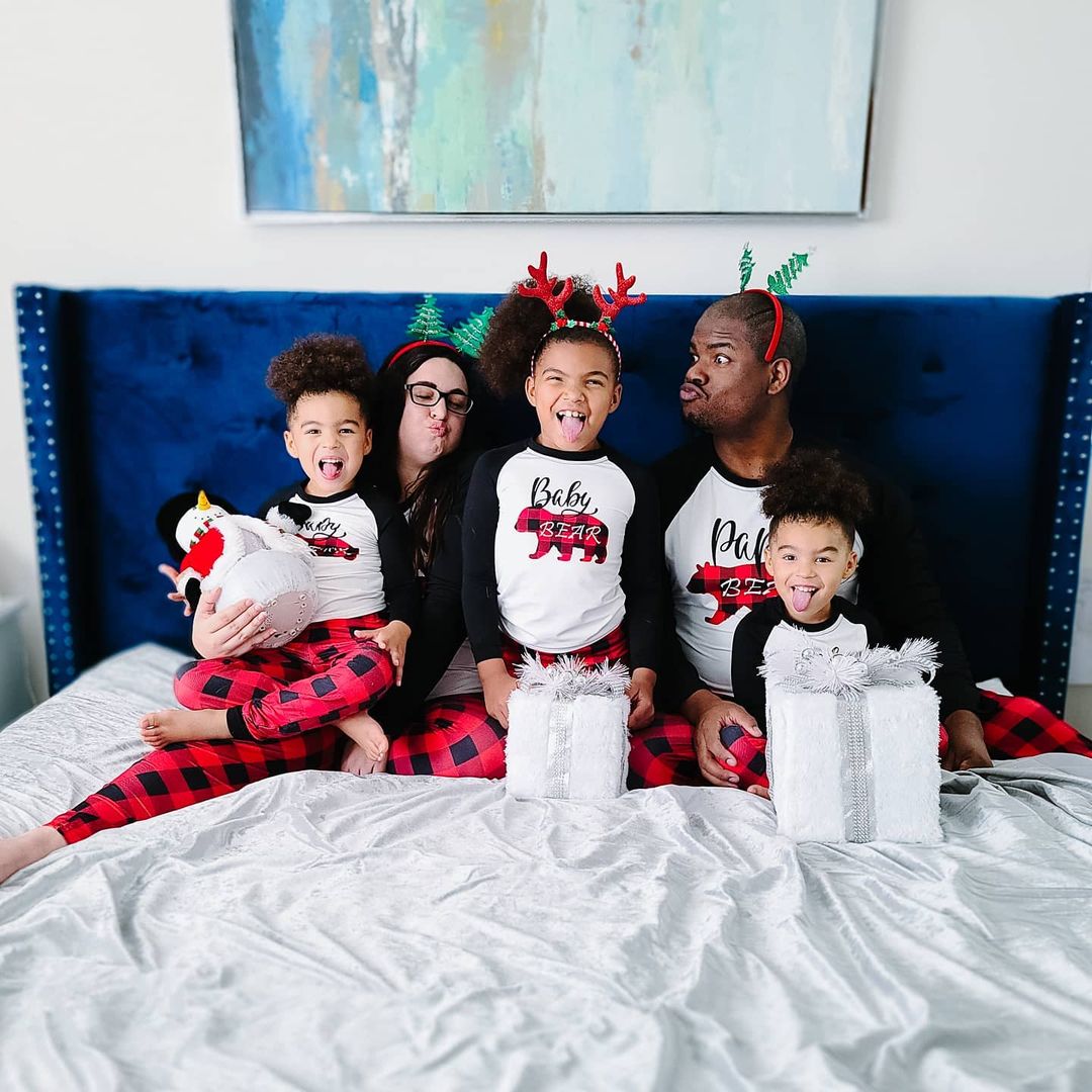 IFFEI Matching Family Pajamas Sets Christmas PJ's with Bear Printed Tee and Plaid Bottom Loungewear