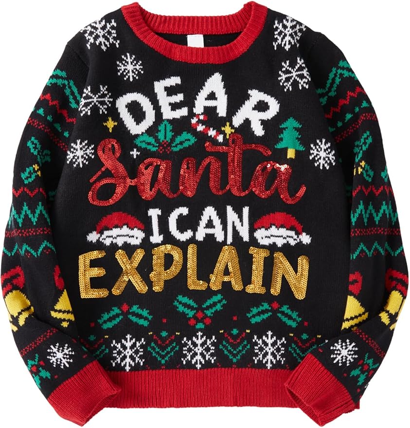 IFFEI Womens Ugly Christmas Sweater Novelty Print Crew Neck Sweater Pullover