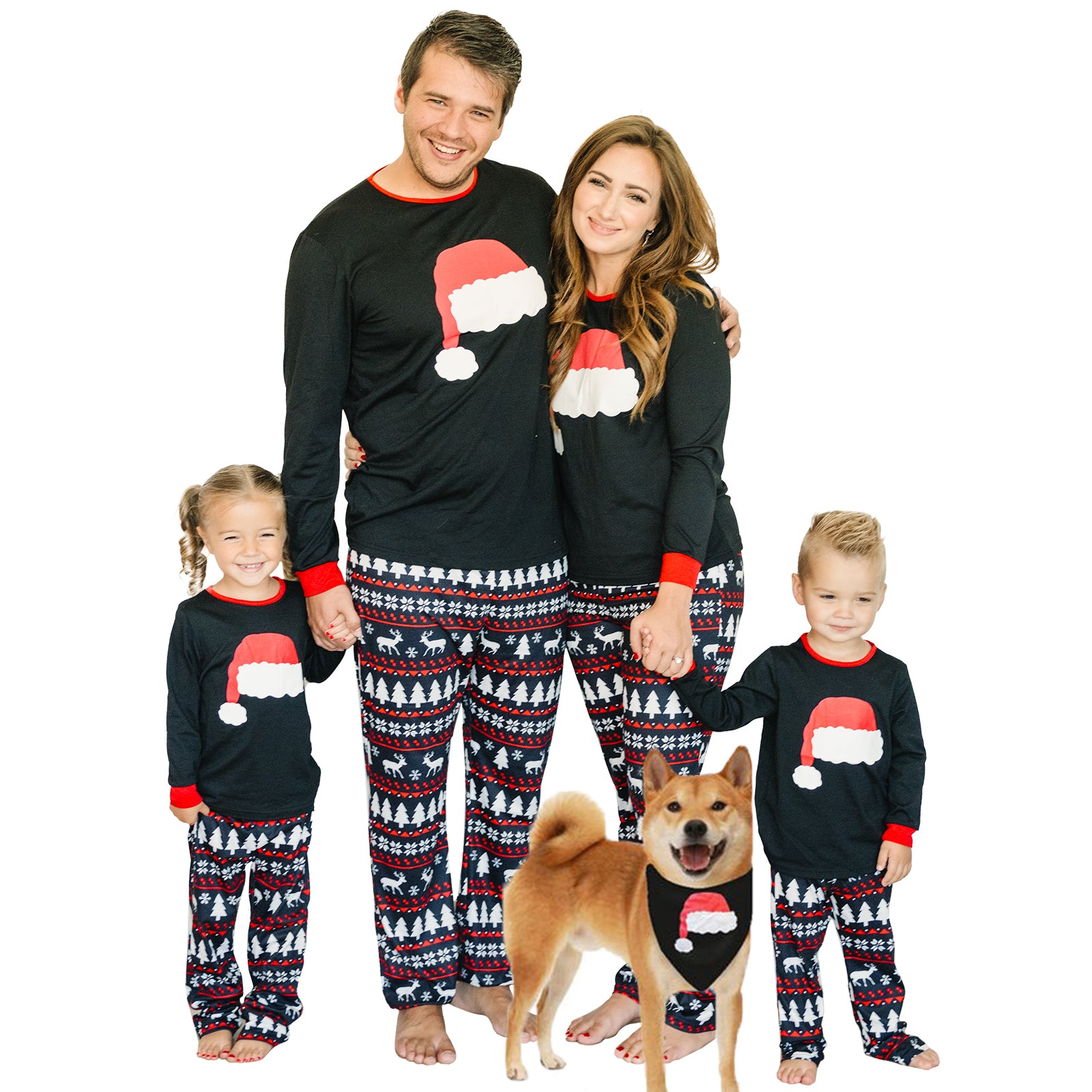 IFFEI Matching Family Pajamas Sets Christmas PJ's with Santa Hat Tee and Festival Style Pants Loungewear with Pocket