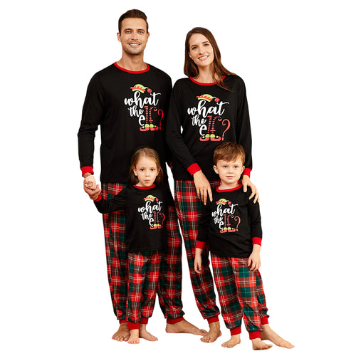 IFFEI Christmas Pajamas for Family Matching PJ's Sets with ELF Printed Long Sleeve Tee and Plaid Bottom with Pocket