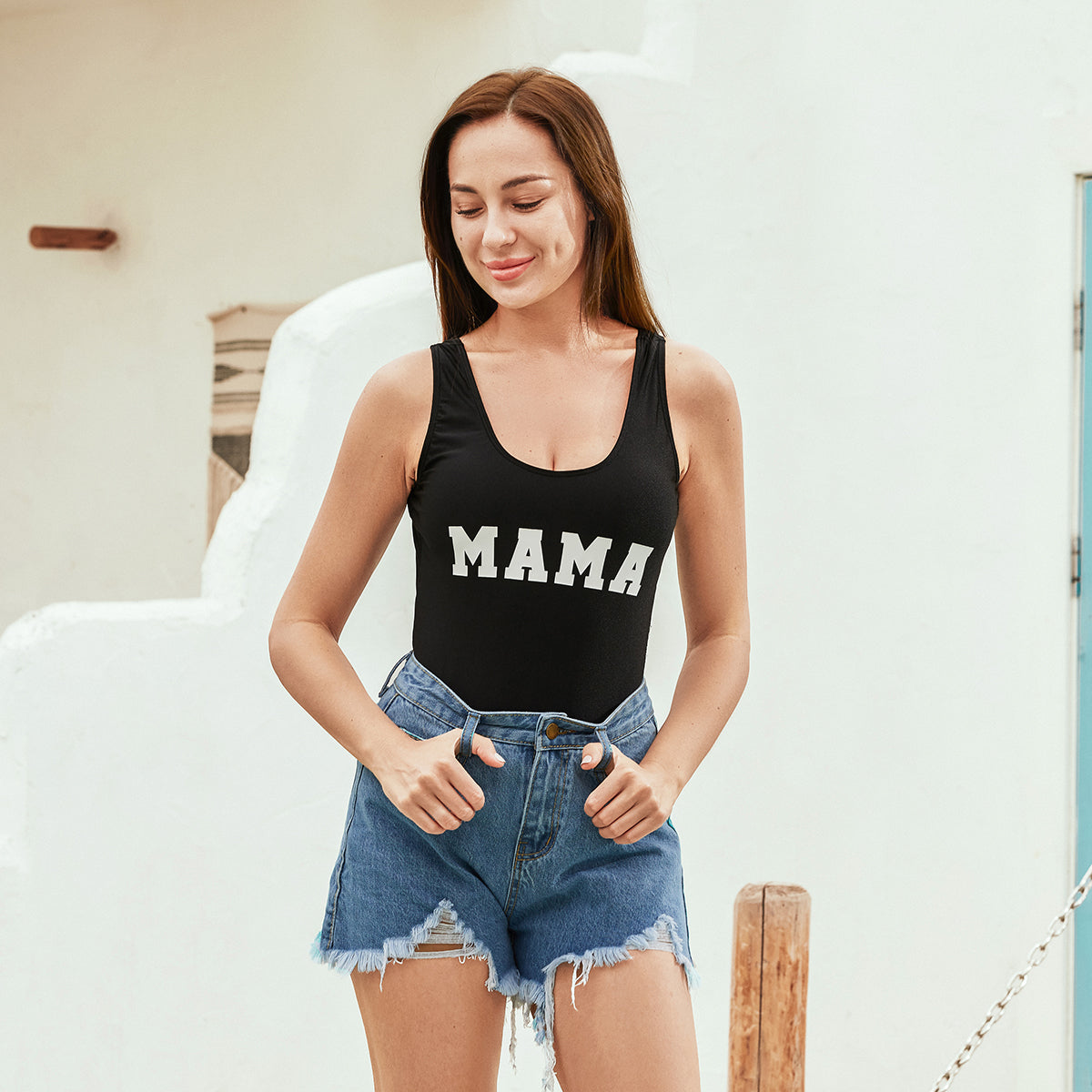 IFFEI Family Matching Mommy and Me Swimsuits Letter Printed Women One Piece Tummy Control Bathing Suit Swimwear