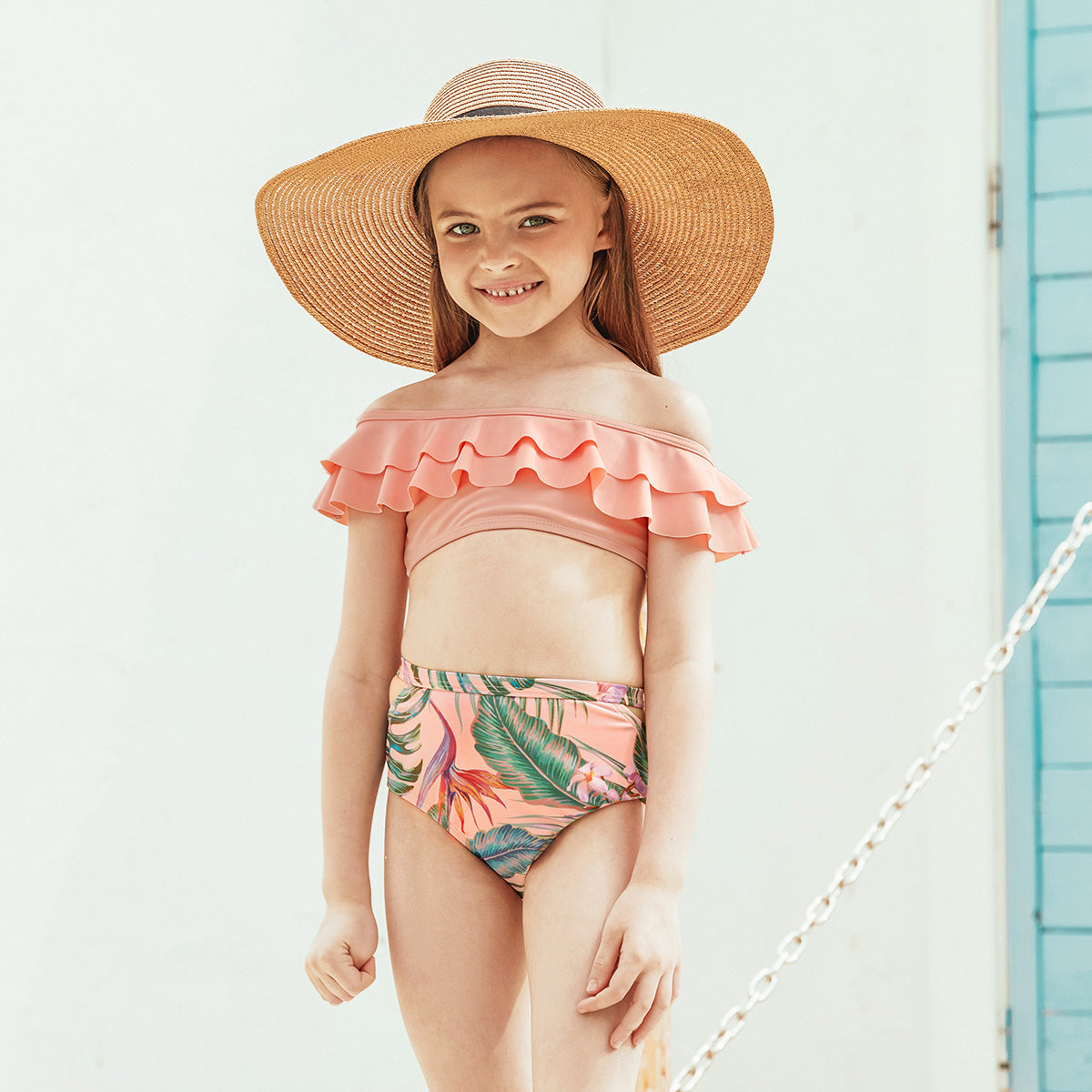 IFFEI Family Matching Swimsuits Two Pieces Ruffles Bikini Set Mommy and Me Bathing Suits with Straps