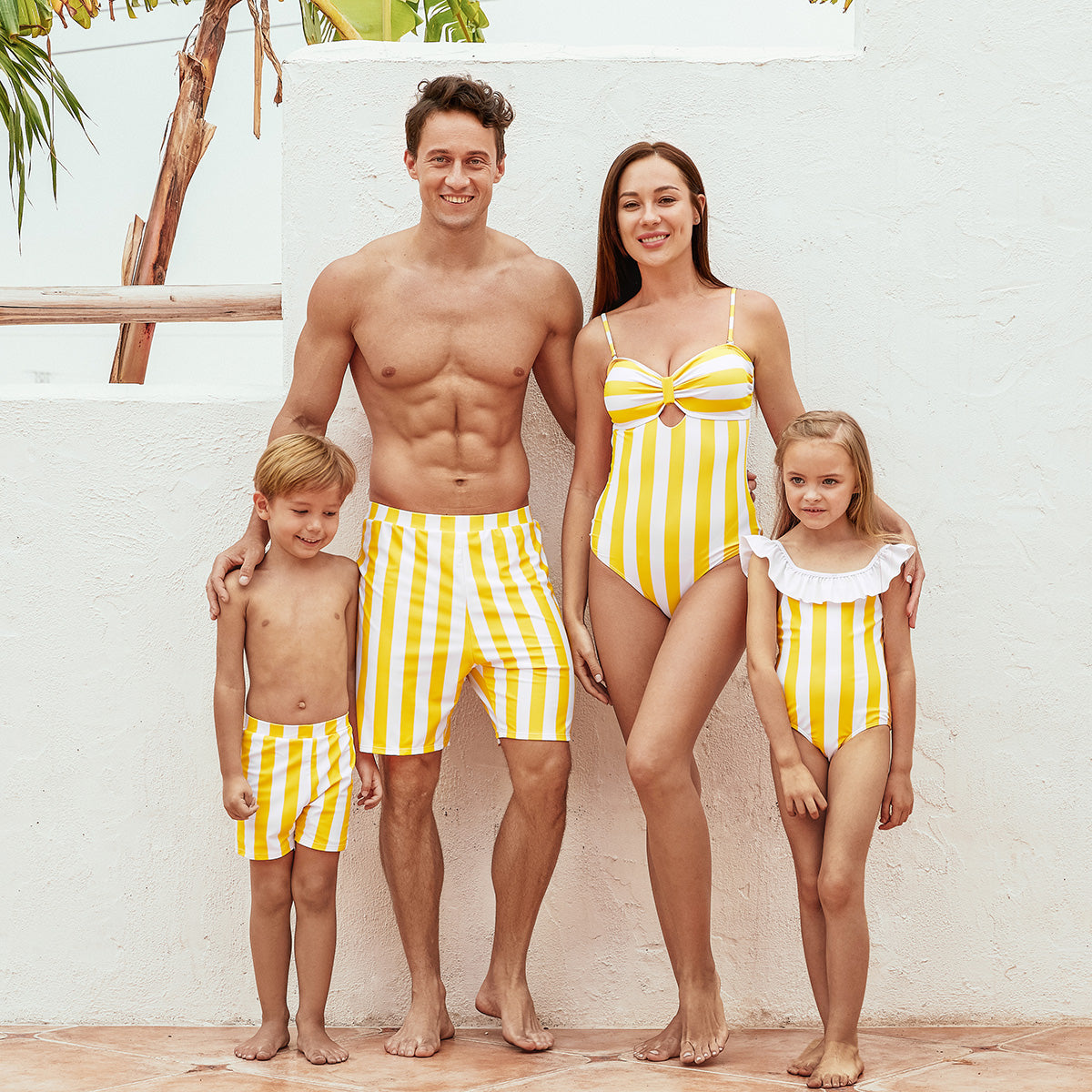 IFFEI Family Matching Swimsuits Women One Piece Tummy Control Bathing Suit Striped Hollow Out Cute Mommy and Me Swimwear