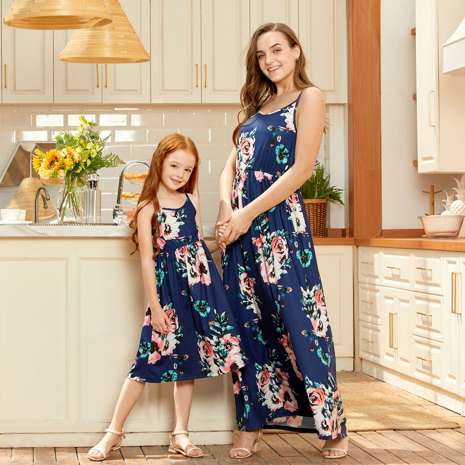 IFFEI Mommy and Me Matching Dress Spaghetti Strap Summer Casual Sundress Beach Sleeveless Dress with Headband
