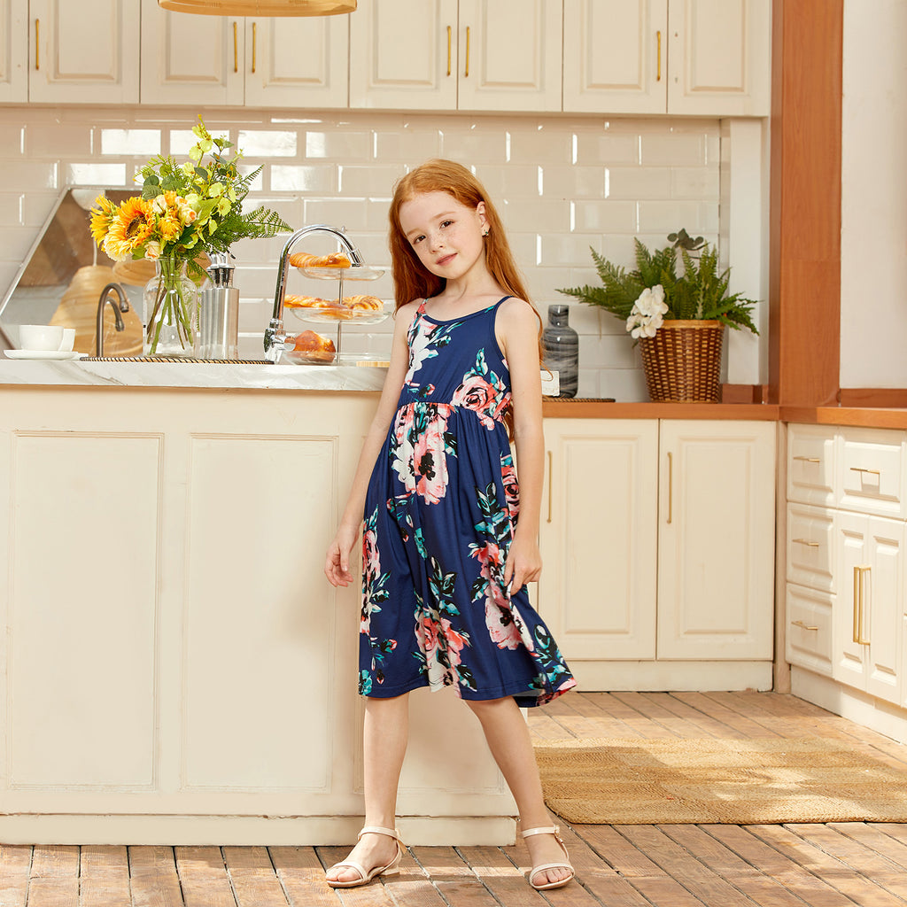 IFFEI Mommy and Me Matching Dress Spaghetti Strap Summer Casual Sundress Beach Sleeveless Dress with Headband