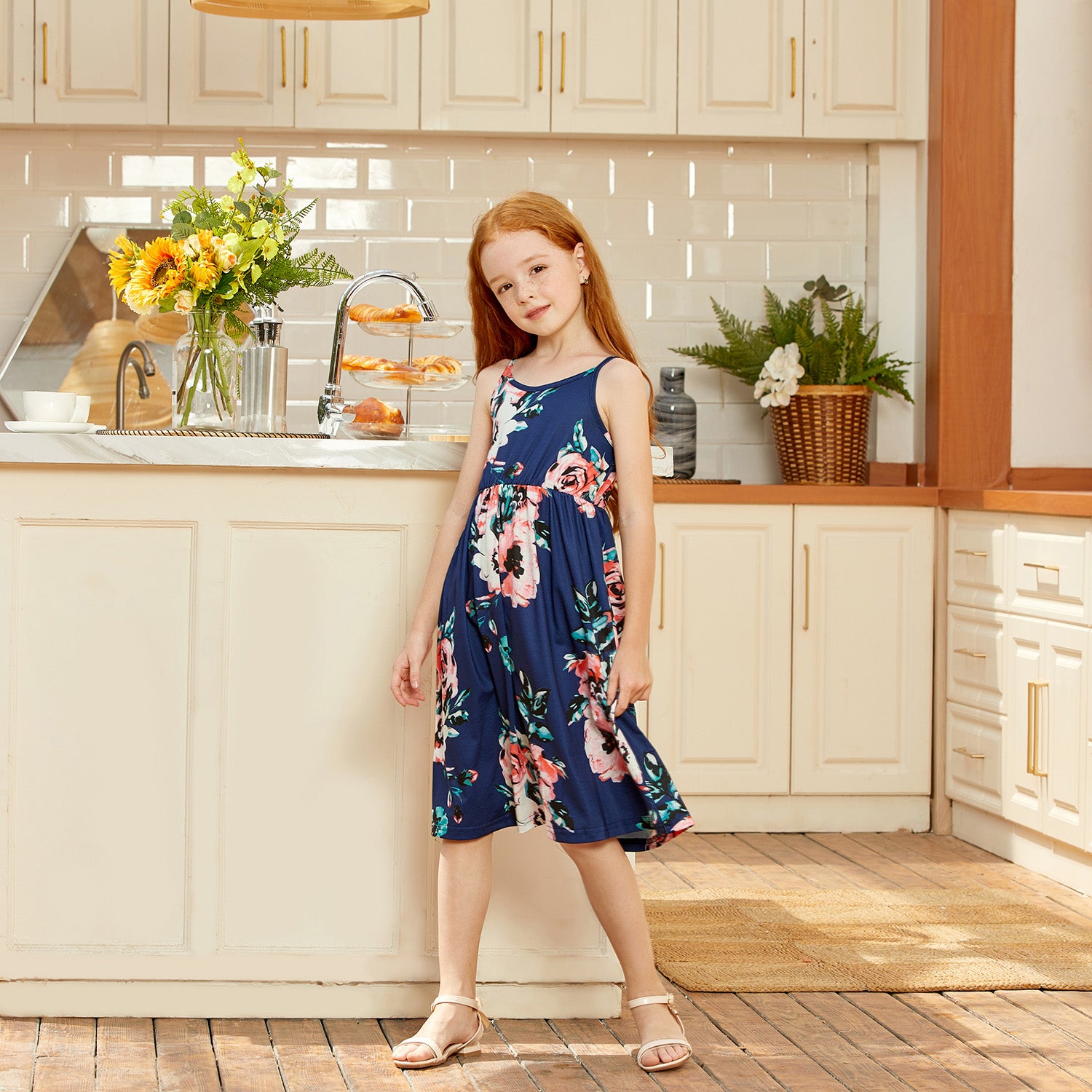 IFFEI Mommy and Me Matching Dress Spaghetti Strap Summer Casual Sundress Beach Sleeveless Dress with Headband