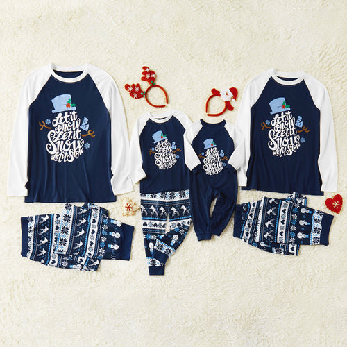 IFFEI Family Christmas Pajamas Matching Sets Let it Snow Printed Shirt and Pants Jammies with Pockets