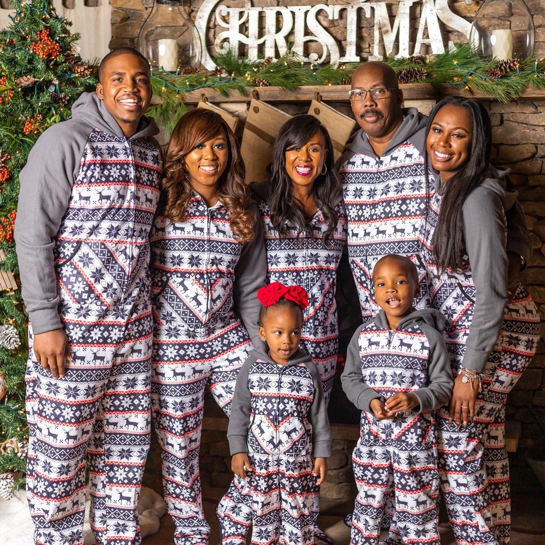 IFFEI Matching Family Footed Pajamas Hoodie Sleeper Christmas PJ's Festival Snowflake Plush Cozy Warm Onesie with Pockets