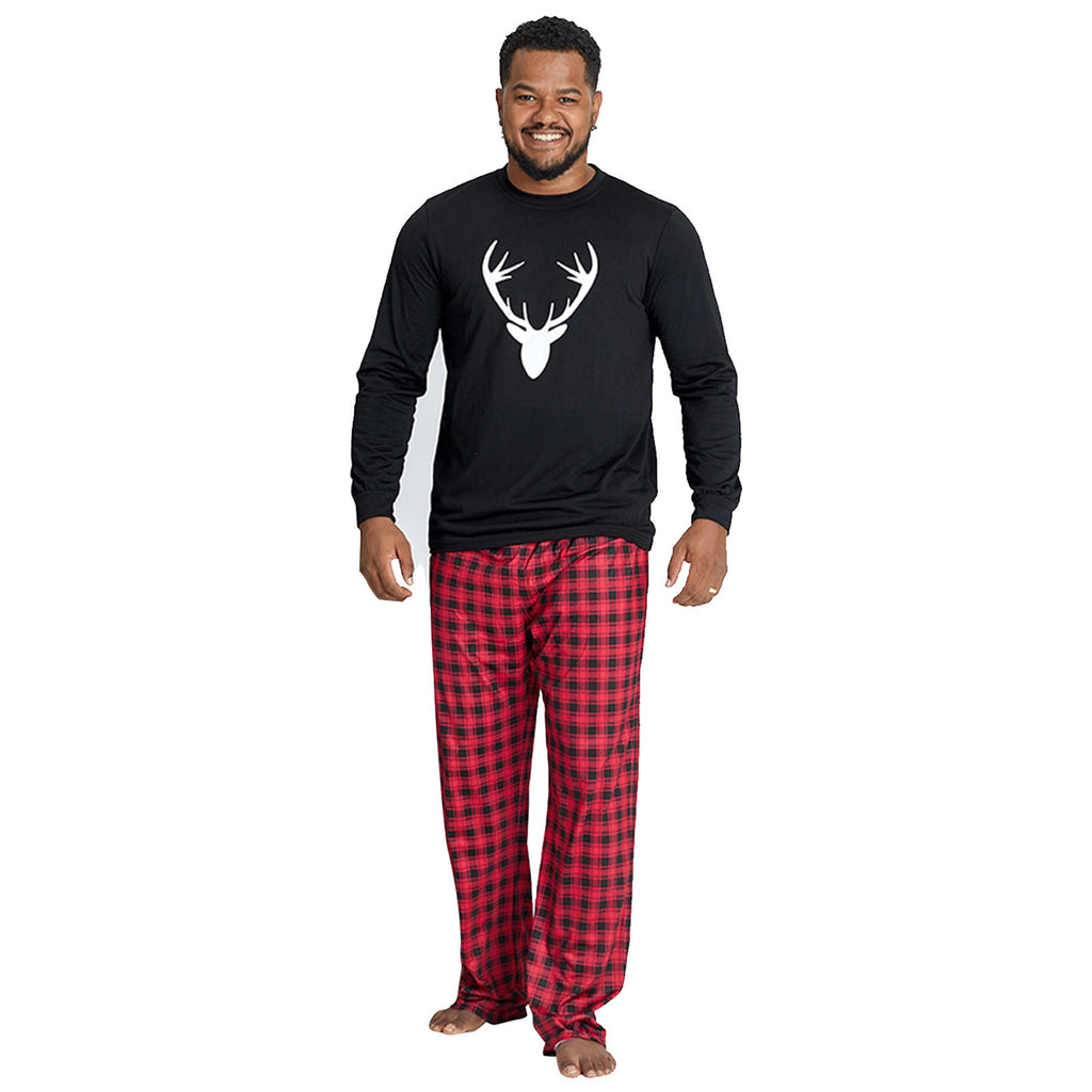 IFFEI Matching Family Pajamas Sets Christmas PJ's with Deer Long Sleeve Tee and Plaid Pants Loungewear