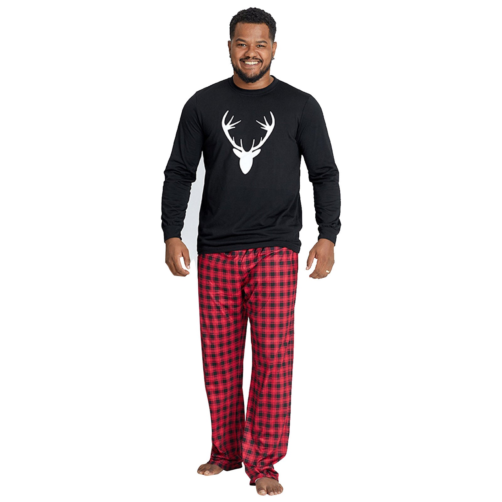 IFFEI Matching Family Pajamas Sets Christmas PJ's with Deer Long Sleeve Tee and Plaid Pants Loungewear