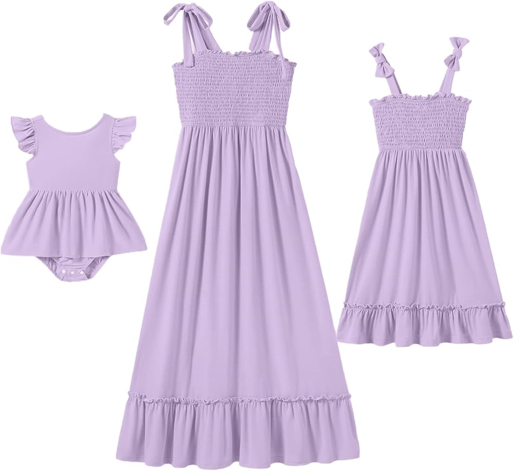 IFFEI Mommy and Me Dresses Summer Matching Outfits Spaghetti Strap Square Neck Ruffle A Line Beach Long Maxi Dress