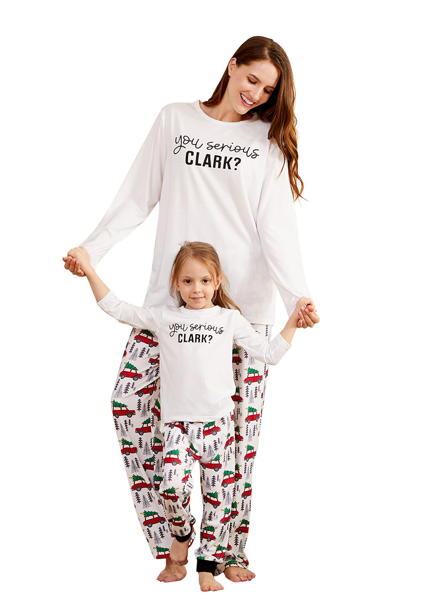 IFFEI Matching Family Pajamas Sets Holiday Stay at Home PJ's with Letter Printed Tee and Car Printed Pants with Pocket