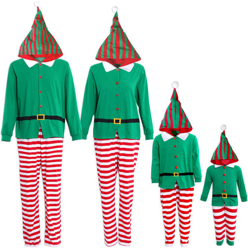 IFFEI Family Matching Christmas Pajamas Set One Piece Striped Hooded Sleepwear Santa Claus Elf Onesie Outfit