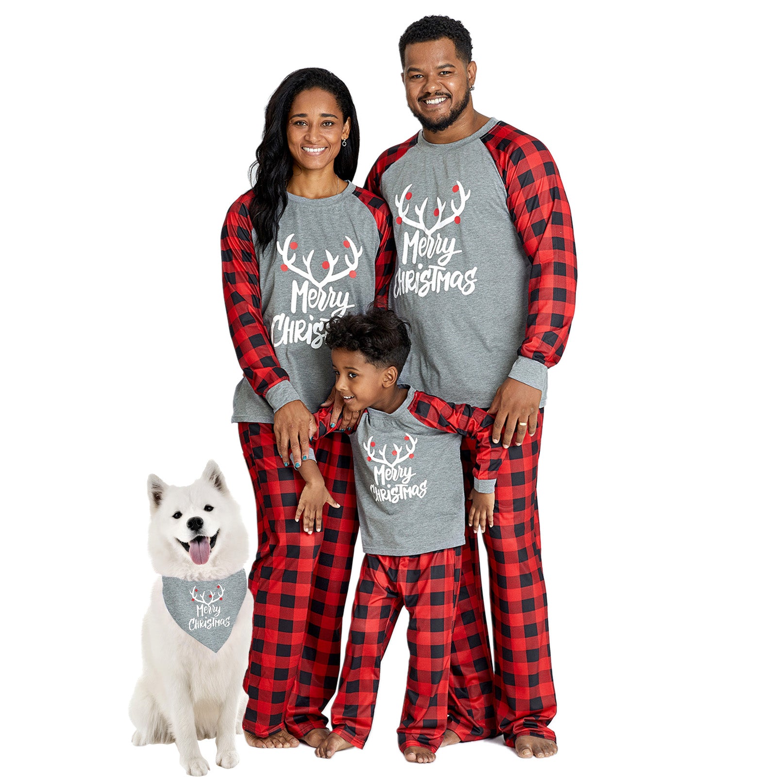IFFEI Matching Family Pajamas Sets Christmas PJ's with Letter and Plaid Printed Long Sleeve Tee and Bottom Loungewear