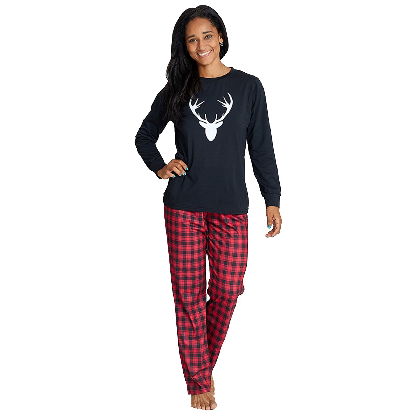 IFFEI Matching Family Pajamas Sets Christmas PJ's with Deer Long Sleeve Tee and Plaid Pants Loungewear