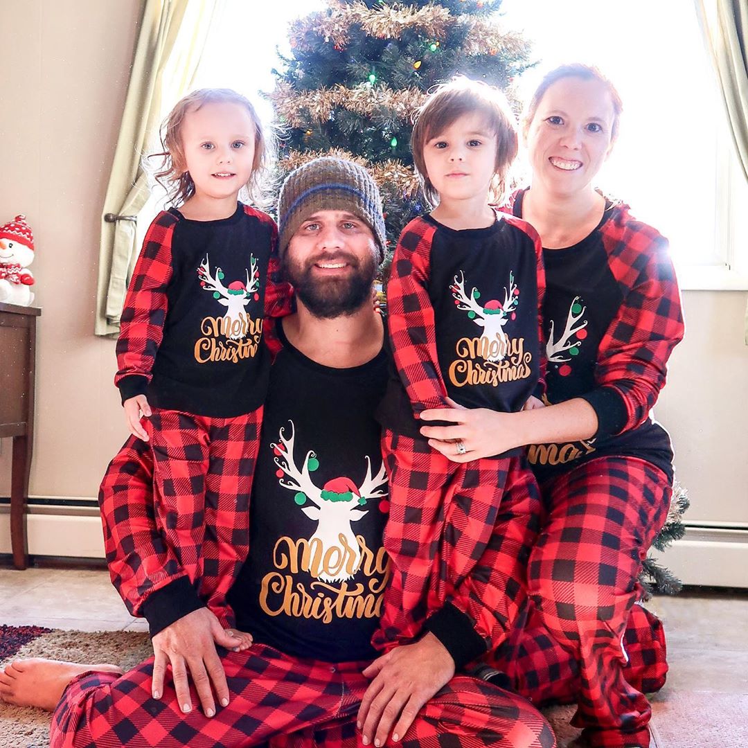 IFFEI Matching Family Pajamas Sets Christmas PJ's with Letter and Plaid Printed Long Sleeve Tee and Bottom Loungewear