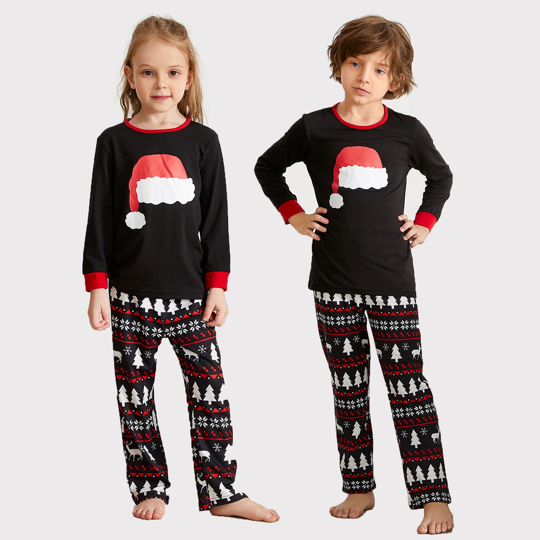 IFFEI Matching Family Pajamas Sets Christmas PJ's with Santa Hat Tee and Festival Style Pants Loungewear with Pocket