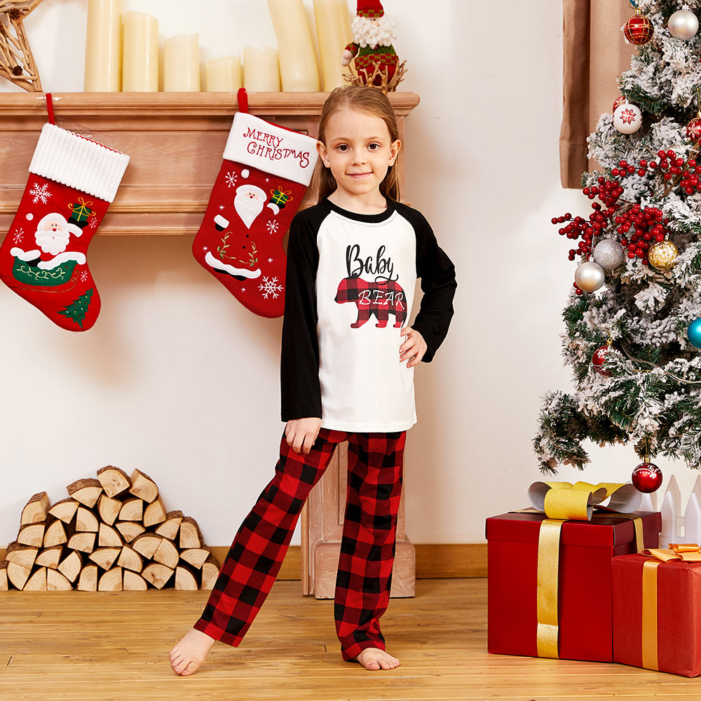 IFFEI Matching Family Pajamas Sets Christmas PJ's with Bear Printed Tee and Plaid Bottom Loungewear
