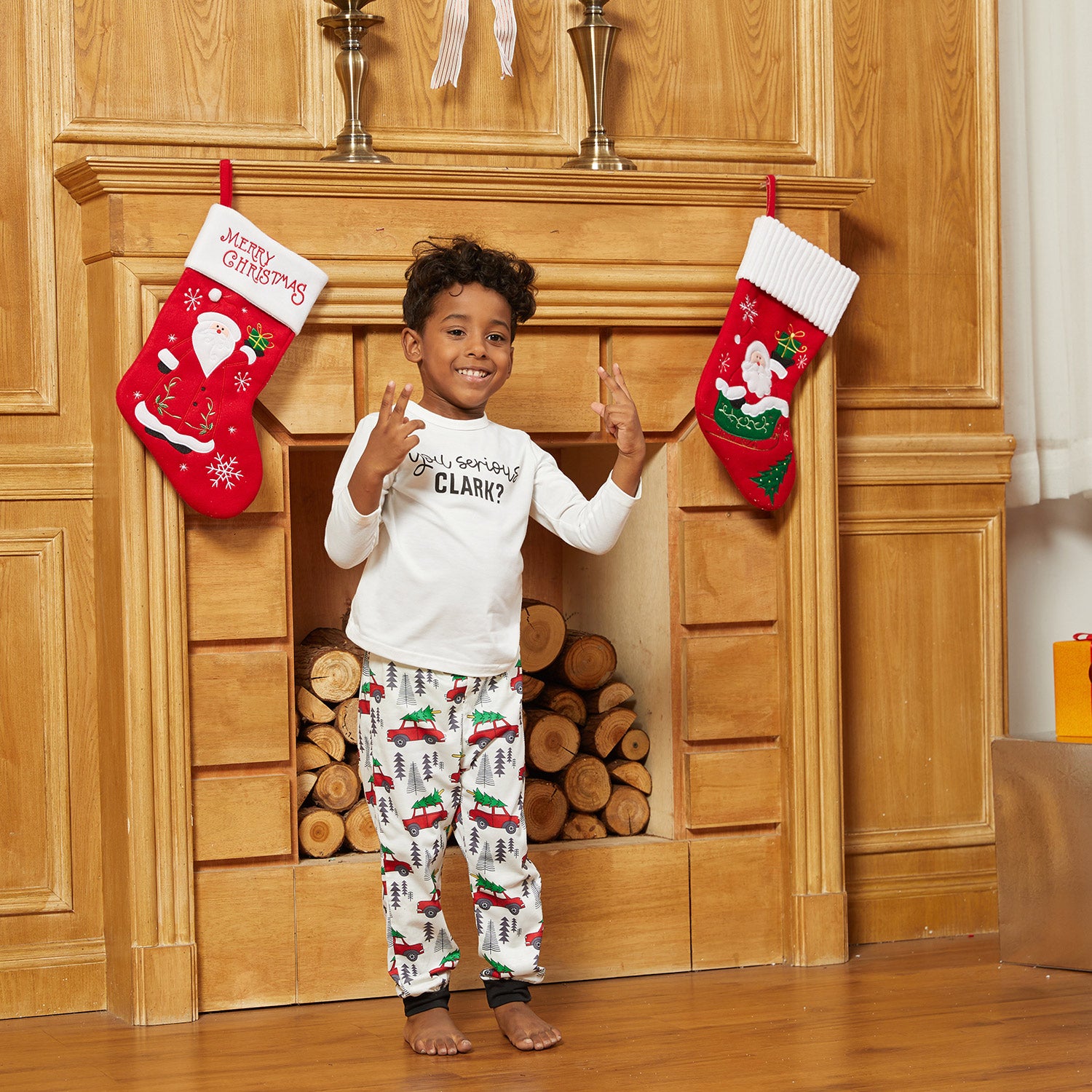 IFFEI Matching Family Pajamas Sets Holiday Stay at Home PJ's with Letter Printed Tee and Car Printed Pants with Pocket