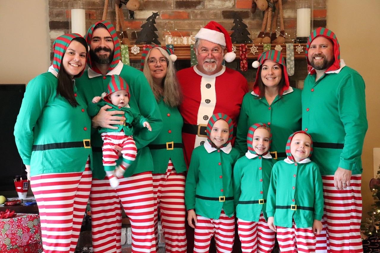 IFFEI Family Matching Christmas Pajamas Set One Piece Striped Hooded Sleepwear Santa Claus Elf Onesie Outfit
