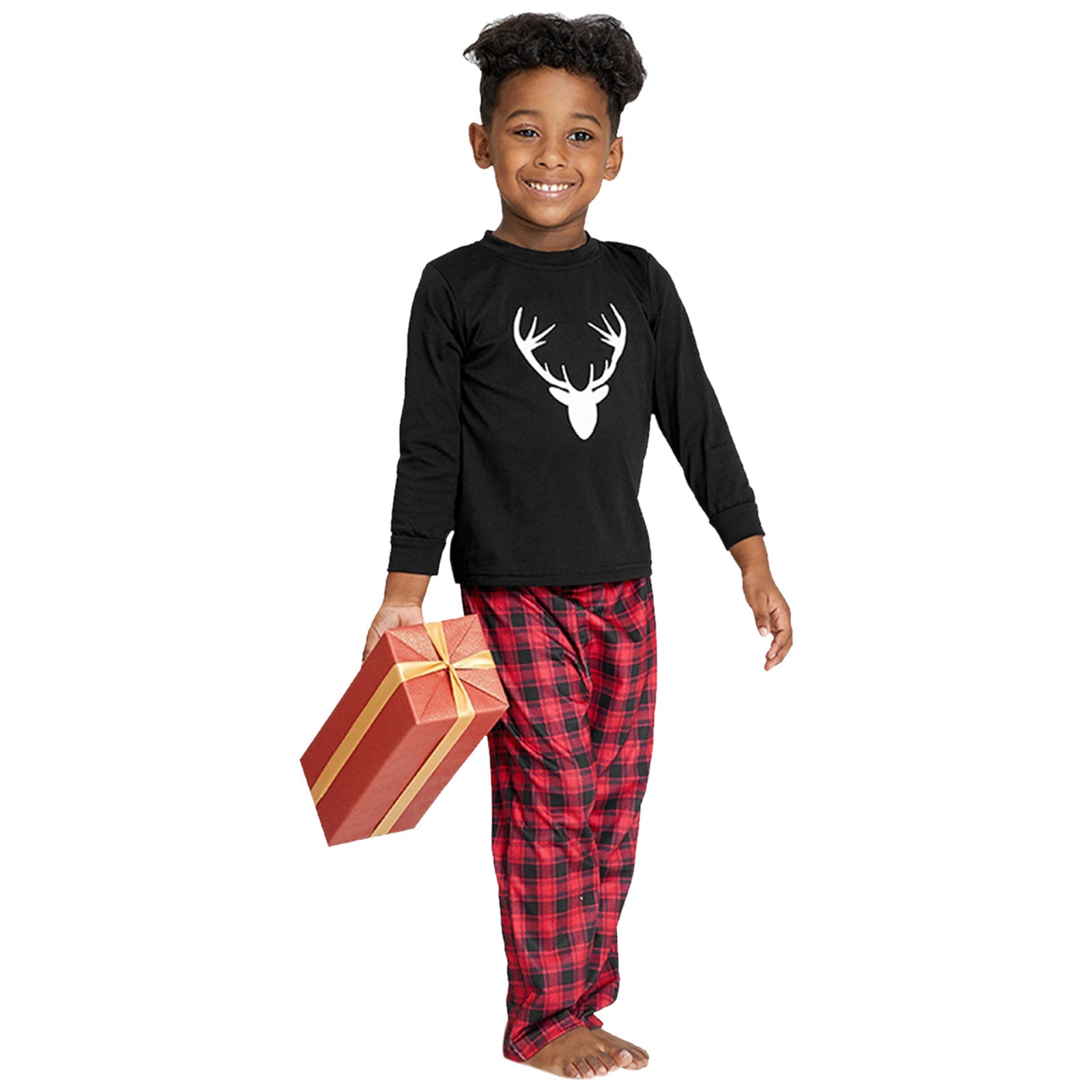 IFFEI Matching Family Pajamas Sets Christmas PJ's with Deer Long Sleeve Tee and Plaid Pants Loungewear