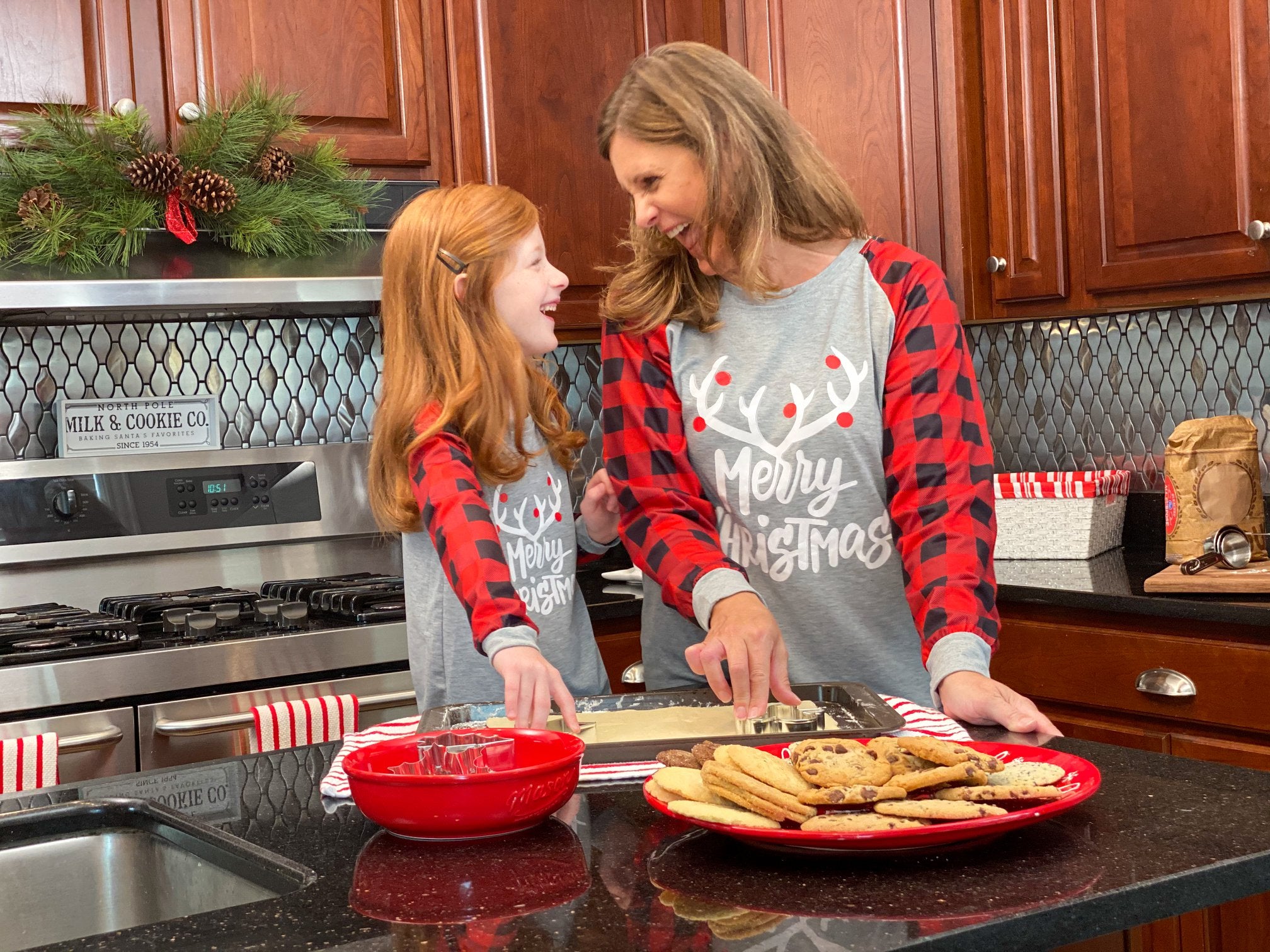 IFFEI Matching Family Pajamas Sets Christmas PJ's with Letter and Plaid Printed Long Sleeve Tee and Bottom Loungewear