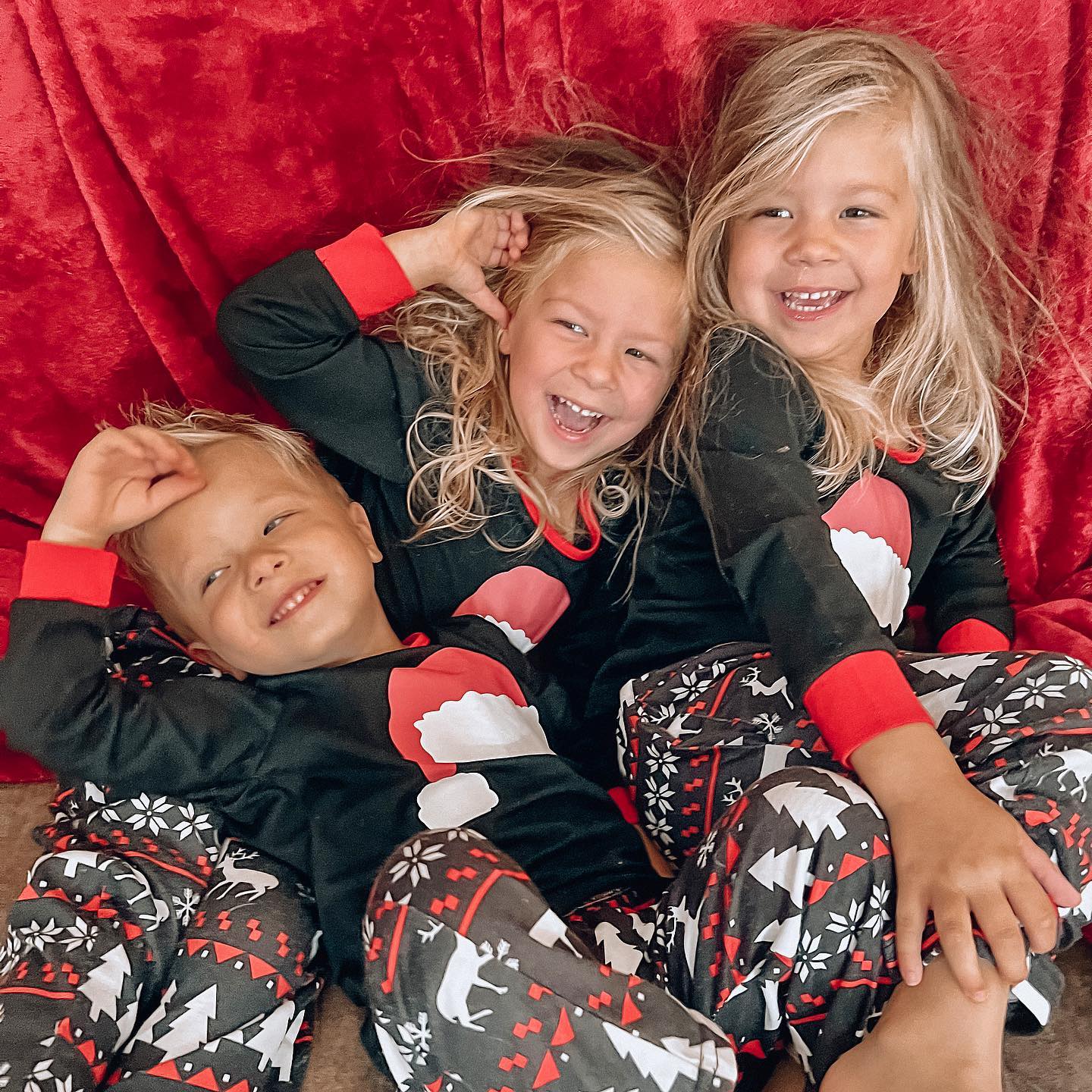 IFFEI Matching Family Pajamas Sets Christmas PJ's with Santa Hat Tee and Festival Style Pants Loungewear with Pocket