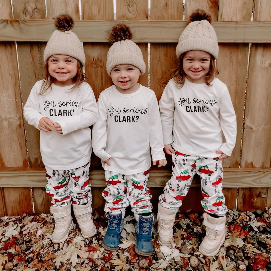 IFFEI Matching Family Pajamas Sets Holiday Stay at Home PJ's with Letter Printed Tee and Car Printed Pants with Pocket