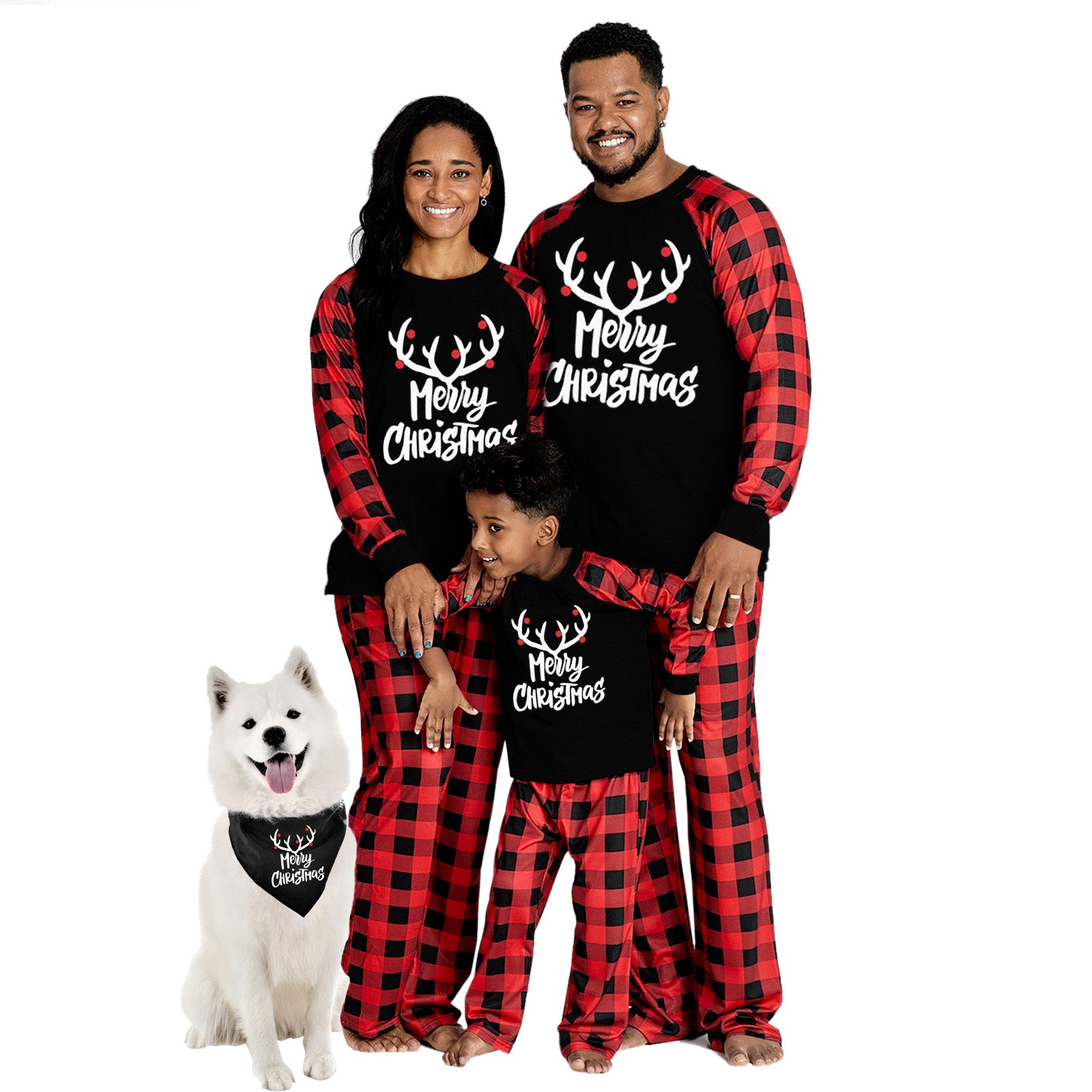 IFFEI Matching Family Pajamas Sets Christmas PJ's with Letter and Plaid Printed Long Sleeve Tee and Bottom Loungewear
