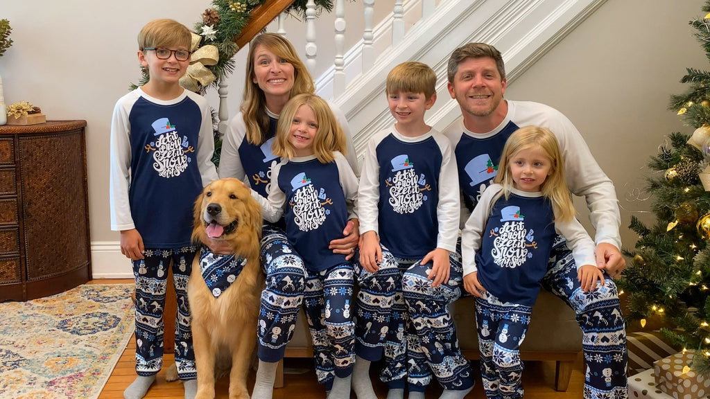 IFFEI Family Christmas Pajamas Matching Sets Let it Snow Printed Shirt and Pants Jammies with Pockets