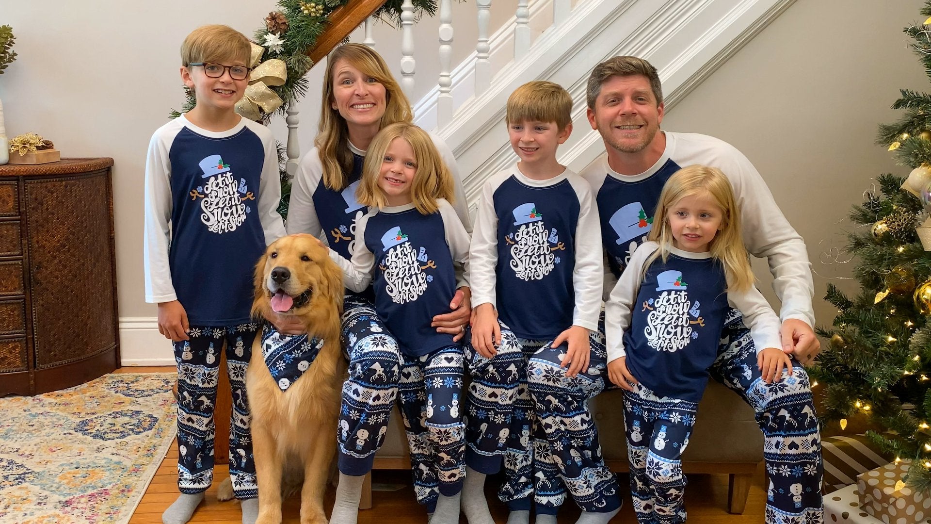 IFFEI Family Christmas Pajamas Matching Sets Let it Snow Printed Shirt and Pants Jammies with Pockets