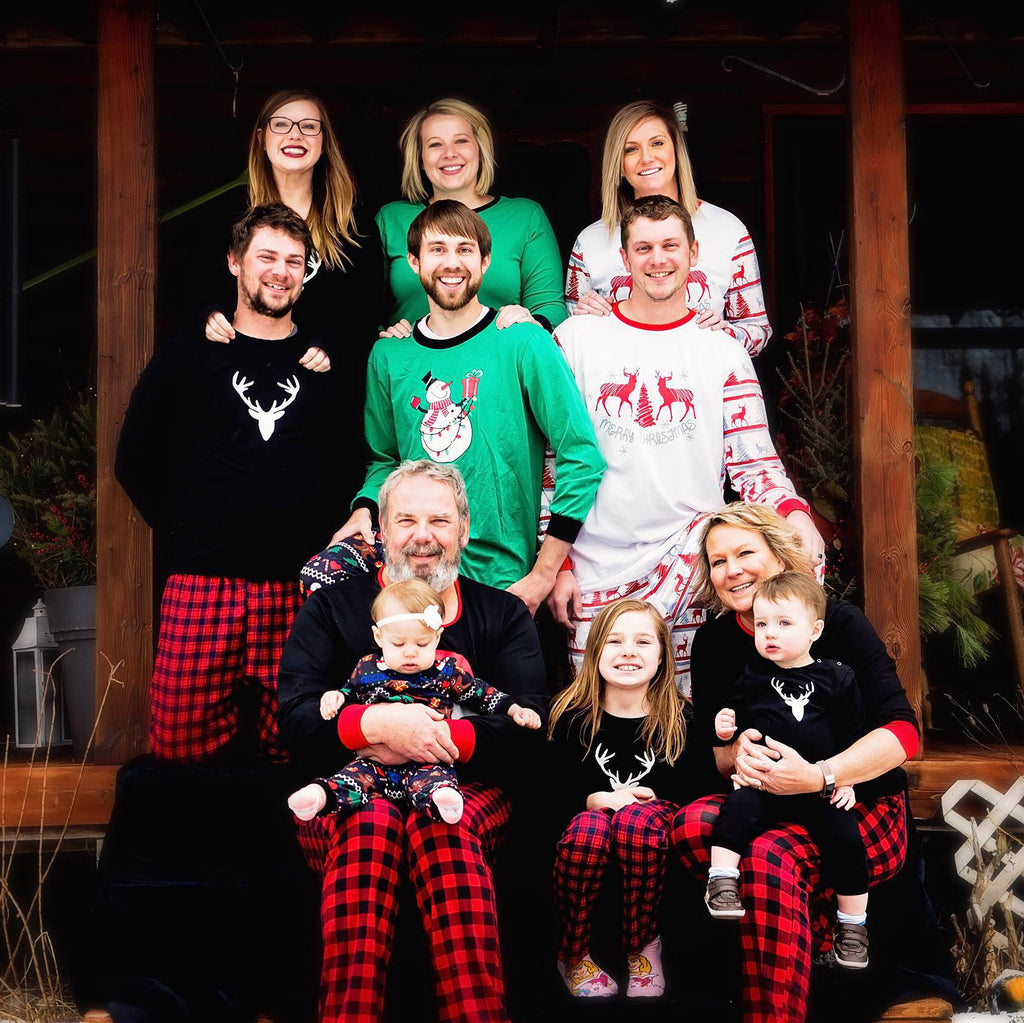 IFFEI Matching Family Pajamas Sets Christmas PJ's with Deer Long Sleeve Tee and Plaid Pants Loungewear