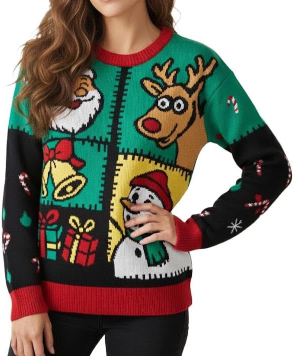 IFFEI Womens Ugly Christmas Sweater Novelty Print Crew Neck Sweater Pullover