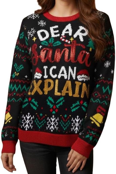 IFFEI Womens Ugly Christmas Sweater Novelty Print Crew Neck Sweater Pullover
