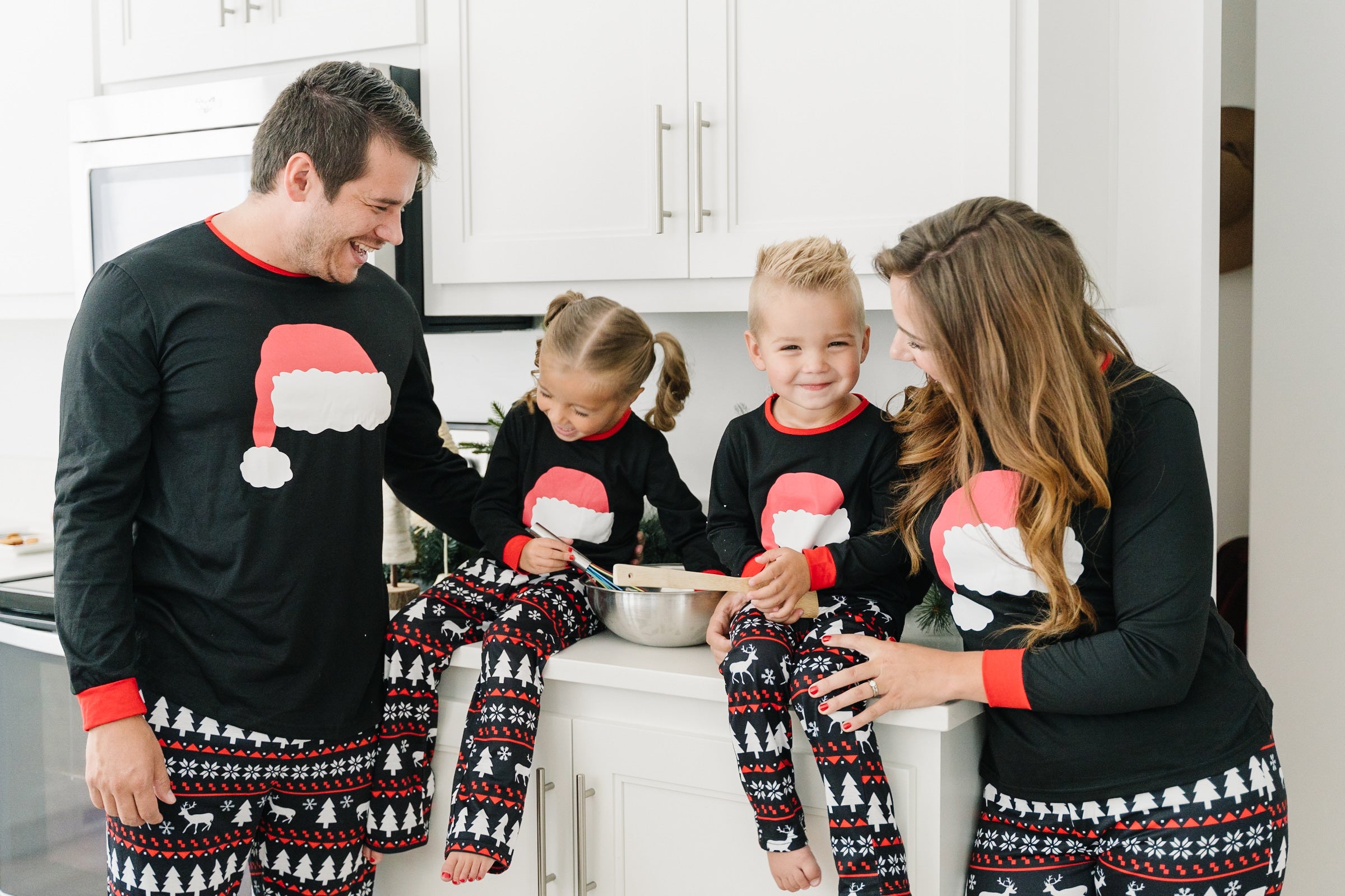 IFFEI Matching Family Pajamas Sets Christmas PJ's with Santa Hat Tee and Festival Style Pants Loungewear with Pocket