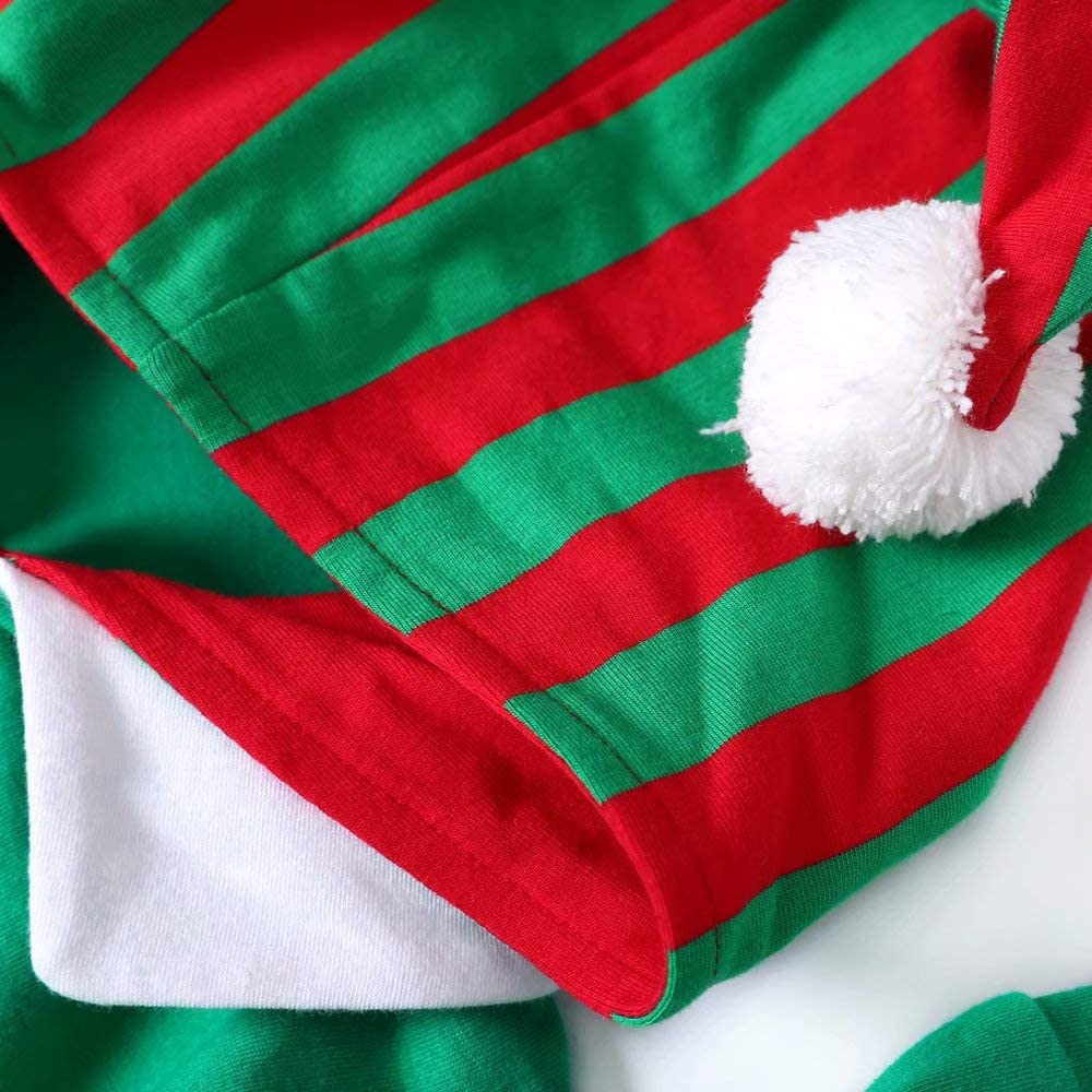 IFFEI Family Matching Christmas Pajamas Set One Piece Striped Hooded Sleepwear Santa Claus Elf Onesie Outfit