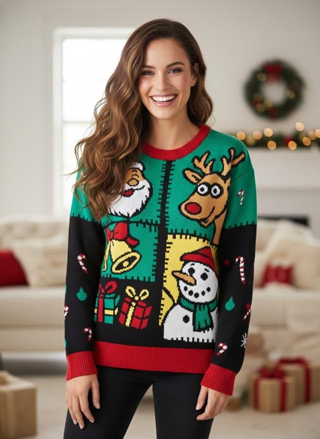 IFFEI Womens Ugly Christmas Sweater Novelty Print Crew Neck Sweater Pullover
