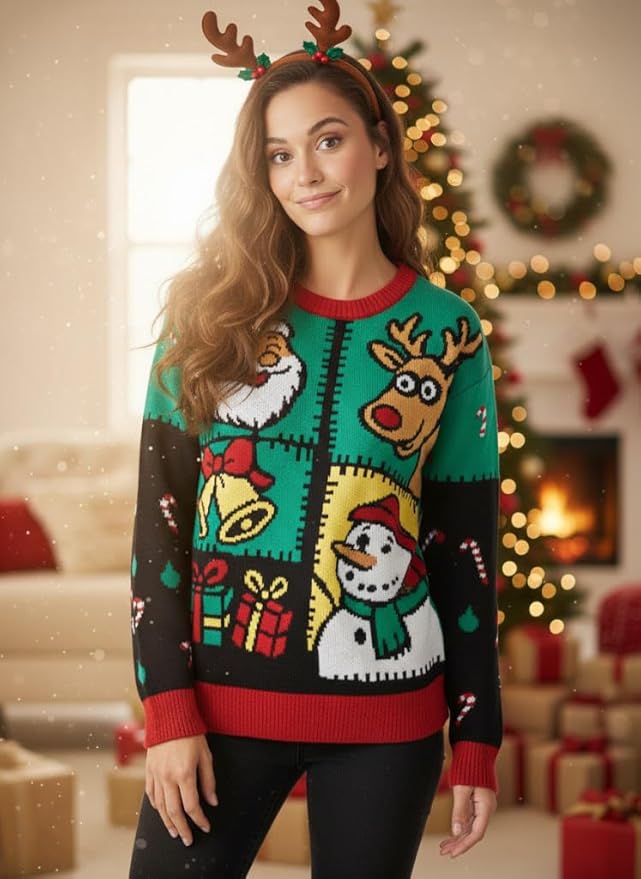 IFFEI Womens Ugly Christmas Sweater Novelty Print Crew Neck Sweater Pullover