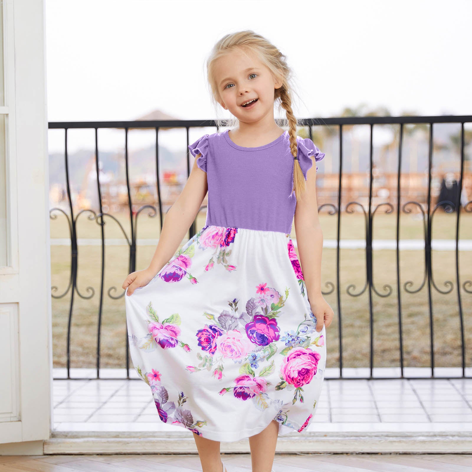 IFFEI Mommy and Me Dresses Matching Outfits Floral Printed Sleeveless Tank Maxi Dress for Mother and Daughter