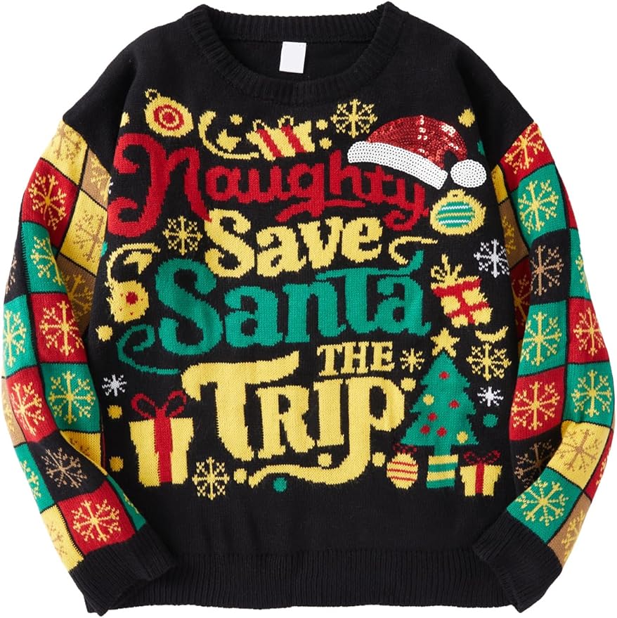 IFFEI Womens Ugly Christmas Sweater Novelty Print Crew Neck Sweater Pullover