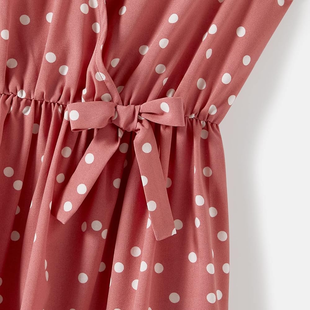 IFFEI Mommy and Me Dresses Outfits Family Matching Dots Pink Ruffle Flutter-Sleeve Dress for Mother and Daughter