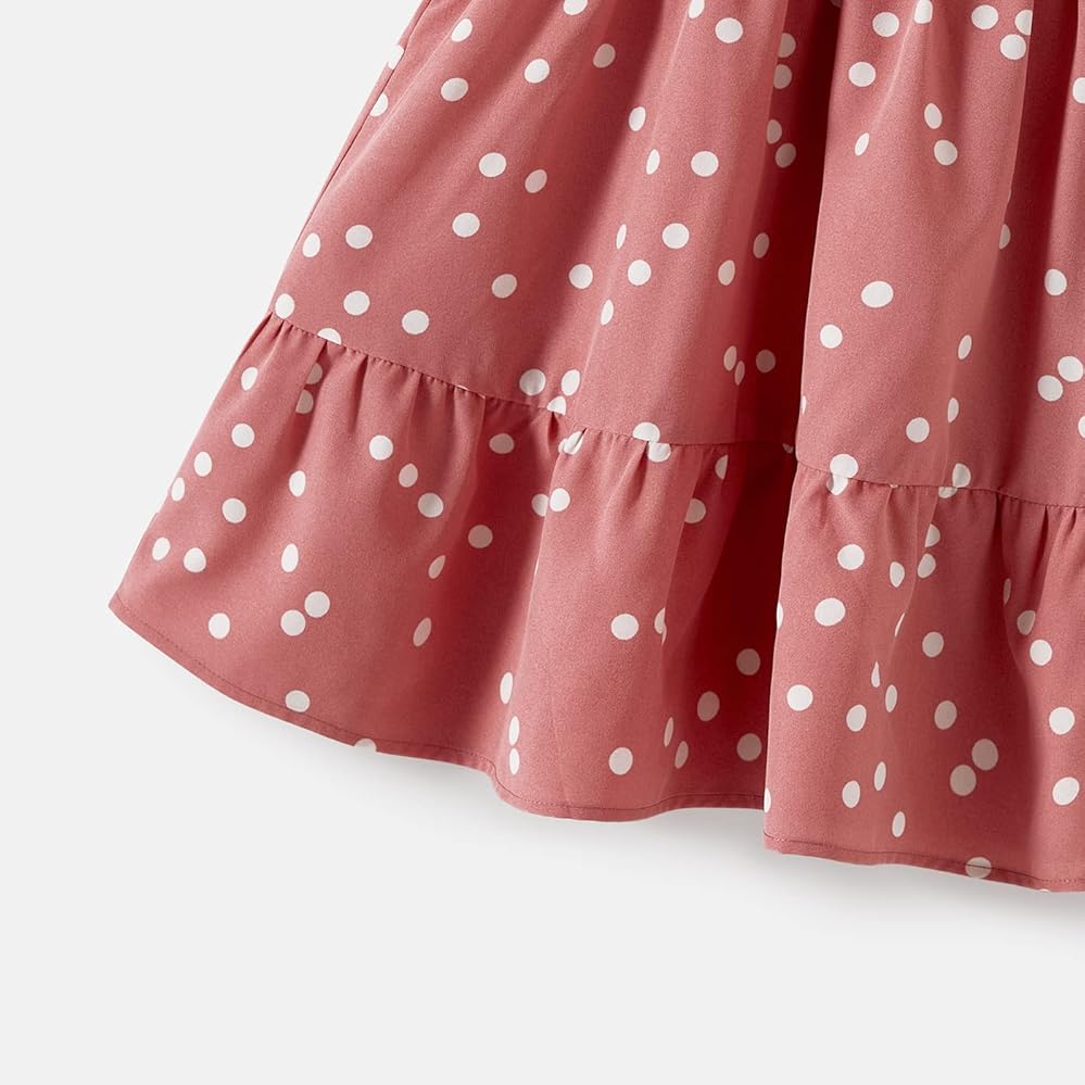 IFFEI Mommy and Me Dresses Outfits Family Matching Dots Pink Ruffle Flutter-Sleeve Dress for Mother and Daughter