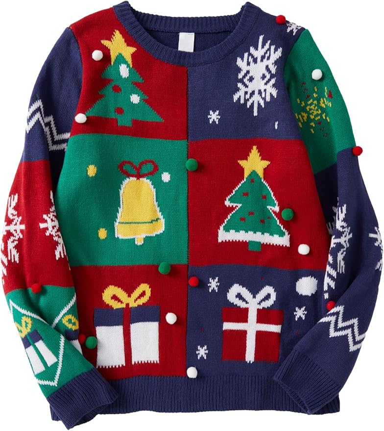IFFEI Womens Ugly Christmas Sweater Novelty Print Crew Neck Sweater Pullover
