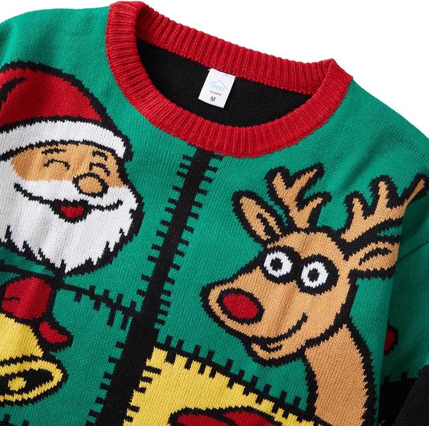 IFFEI Womens Ugly Christmas Sweater Novelty Print Crew Neck Sweater Pullover