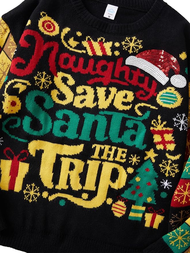 IFFEI Womens Ugly Christmas Sweater Novelty Print Crew Neck Sweater Pullover