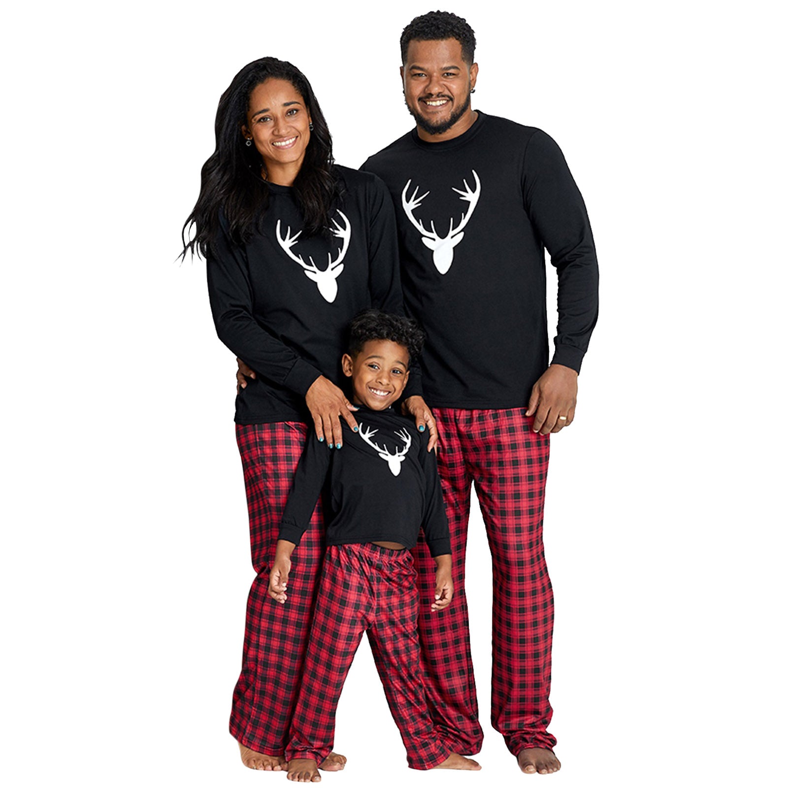 IFFEI Matching Family Pajamas Sets Christmas PJ's with Deer Long Sleeve Tee and Plaid Pants Loungewear