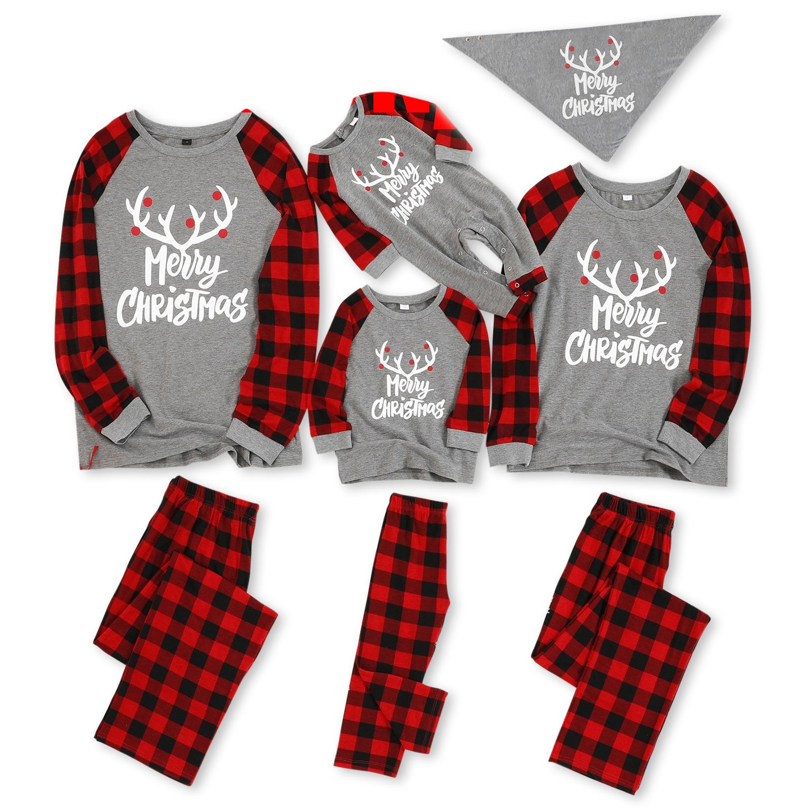 IFFEI Matching Family Pajamas Sets Christmas PJ's with Letter and Plaid Printed Long Sleeve Tee and Bottom Loungewear
