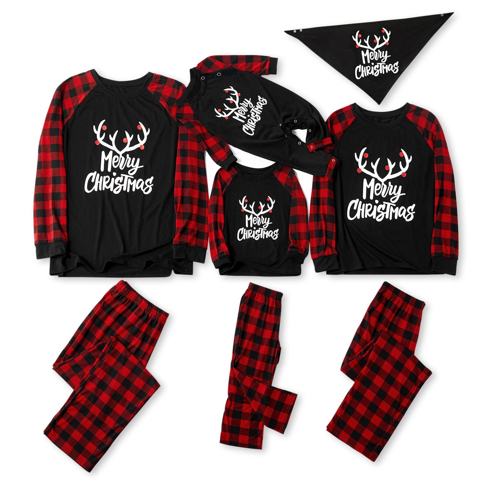 IFFEI Matching Family Pajamas Sets Christmas PJ's with Letter and Plaid Printed Long Sleeve Tee and Bottom Loungewear