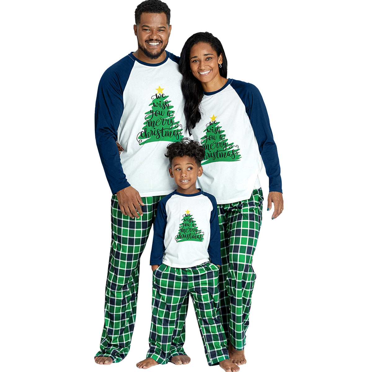 IFFEI Family Christmas Pajamas Matching Sets Tree Printed Shirt and Plaid Pants Jammies with Pockets