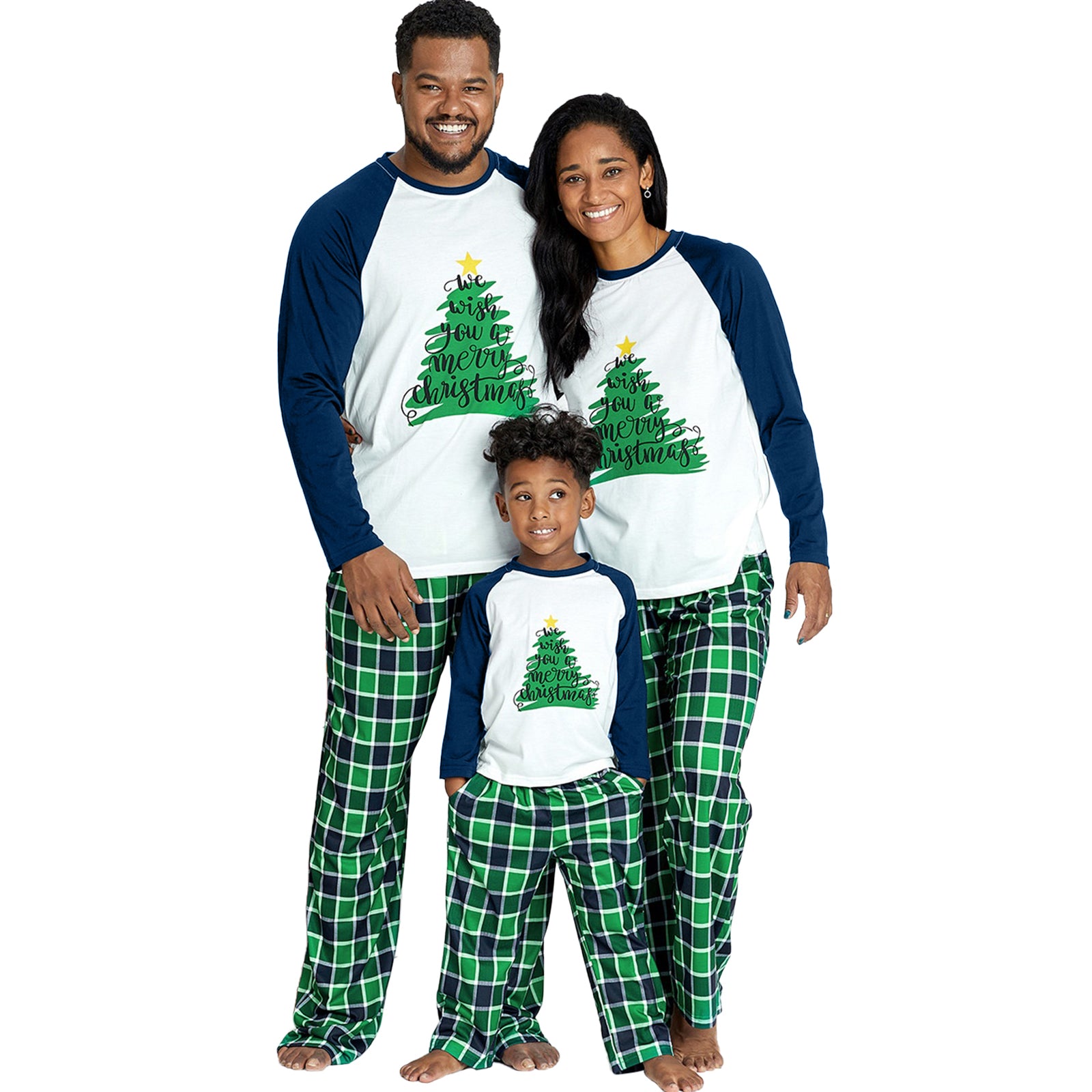 IFFEI Family Christmas Pajamas Matching Sets Tree Printed Shirt and Plaid Pants Jammies with Pockets